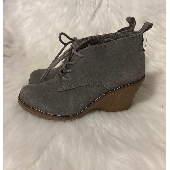 White Mountain Gray Leather Lambert Wedge Lace Up Boots Size 7 - Picture 3 of 6